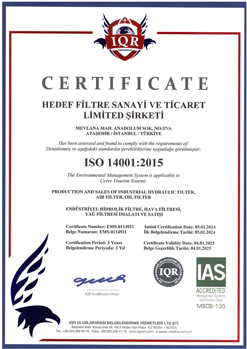 HEDEF FILTRE ISO 14001 Hakkımızda